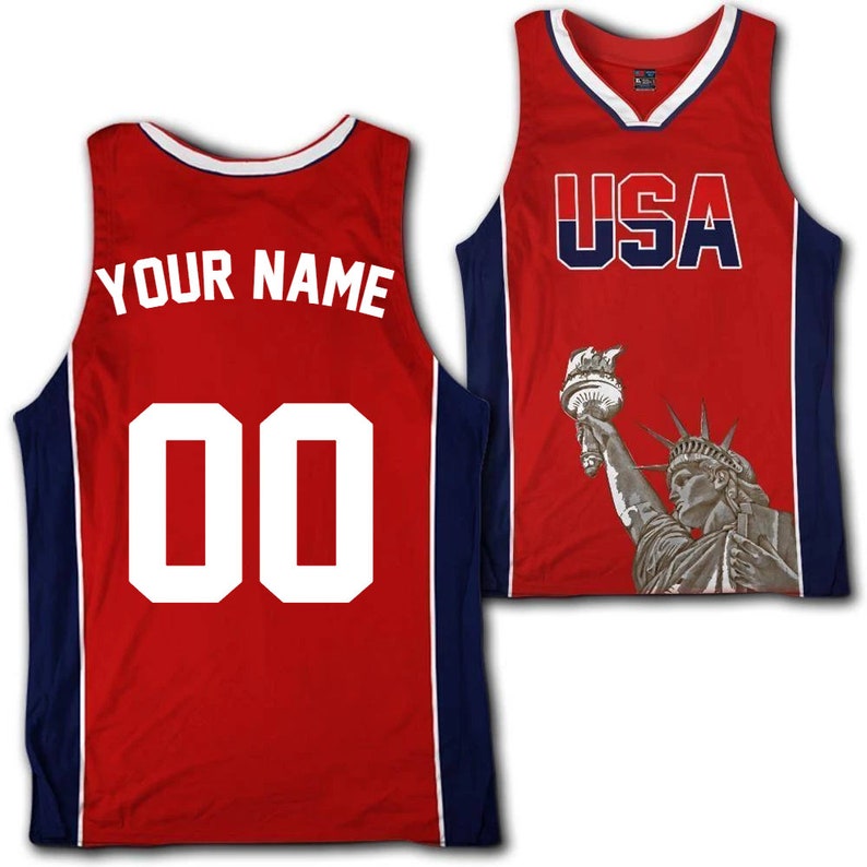 Custom Red USA Basketball Jersey Red With White/navy Etsy
