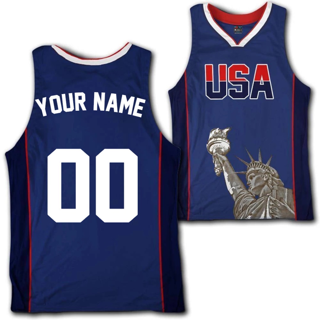 Custom Blue USA Basketball Jersey Blue With White/navy Accentspersonalized Jersey With Your Name