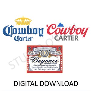 Logotipos de cerveja da Beyoncé PNG digitais - Design personalizado inspirado em cerveja para roupas e presentes da turnê Cowboy Carter / Download digital em PNG / Roupas DIY