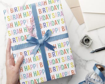 Custom Name Birthday Gift Wrap – Personalized Wrapping Paper with “Happy Birthday [Name]” in Colorful Letters – Unique Birthday Gift Wrap