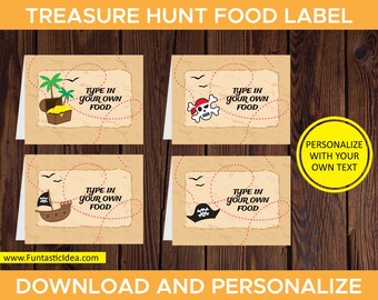 Treasure Hunt Food Labels, Treasure Hunt Place Cards, Treasure Hunt Tent Cards, Treasure Hunt Labels  Instant Download PDF Printable