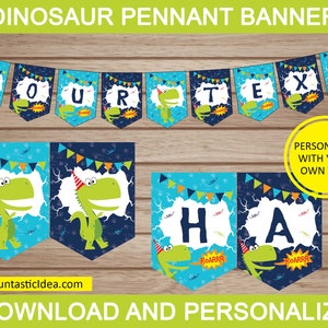 Dinosaurier Wimpel Banner, Dinosaurier Party Banner, Dinosaurier Party Dekoration | Bearbeitbarer Text - Sofort Download PDF druckbar