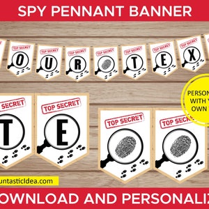 Spion / Geheimagent Wimpel Banner, Spion Party Banner, Spion Party Dekoration | Bearbeitbarer Text - Sofortiger Download PDF Printable