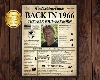 60th Birthday Gift for Men or Women, 60th Birthday Newspaper Poster Sign, 60th Birthday Party Decorations, Back in 1966 | Fully Editable