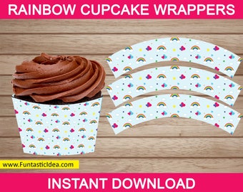 Rainbow Cupcake Wrappers - Rainbow Cupcakes, Rainbow Birthday Party, Rainbow Party Decorations | Instant Download PDF Printable
