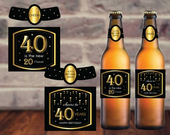 40th Birthday Beer Labels, 40th Party Beer Bottle Labels , Personalized Beer Labels, 40th Birthday Party Idea for Women & Men, Corjl