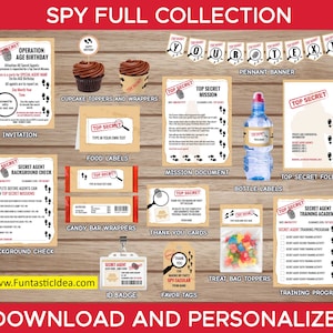Spy / Secret Agent Birthday Party Kit, Spy Birthday Collection Package, Spy DIY Party Decorations, Spy Thank You Cards | Instant Download