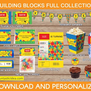 The Ultimate Building Blocks Birthday Party Kit, Building Blocks Birthday Party Package, Building Blocks Thank You Cards