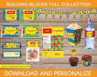 The Ultimate Building Blocks Birthday Party Kit, Building Blocks Birthday Party Package, Building Blocks Thank You Cards