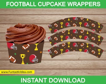 Football Cupcake Wrappers, Football  Cupcakes, Football Birthday Party, Football Party Decorations | Instant Download PDF Printable