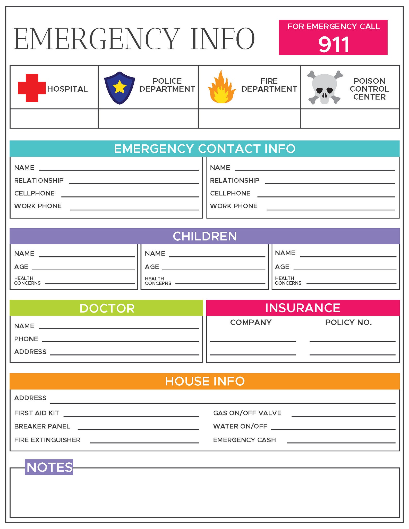 emergency-information-sheet-emergency-contact-information-etsy