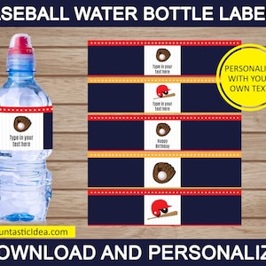 Baseball Bottle Labels, Baseball Water Bottle Labels,  Baseball Theme Party, Baseball Birthday Party | Instant Download PDF Printable