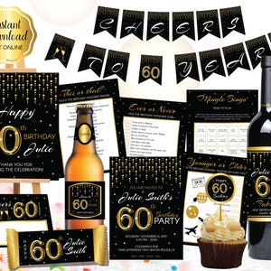 60th Birthday Wine Labels, 60th Party Wine Bottle Labels , Personalized Wine Bottle Labels, 60th Birthday Wine Gifts for Women & Men, Corjl image 4