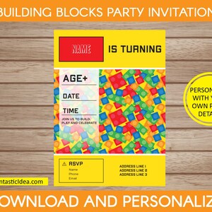 Building Blocks Birthday Invitation, Building Blocks Party Invitation, Building Blocks Invitation, Building Blocks Invite | Instant Download