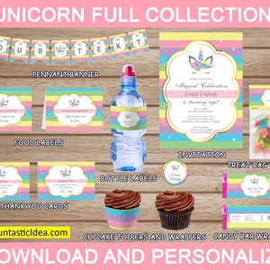 Unicorn Birthday Party Kit, UNICORN Birthday Collection Package, Unicorn  DIY Party Decorations, Unicorn Thank You Cards | Instant Download