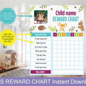 Grafico delle ricompense personalizzato per bambini / Grafico delle ricompense stampabile / Grafico delle ricompense per ragazzi e ragazze / Grafico delle ricompense MODIFICABILE / Download istantaneo