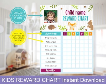 Personalized Reward Chart for Kids | Printable Reward Chart | Reward Chart for Boys and Girls | EDITABLE Reward Chart | Instant Download