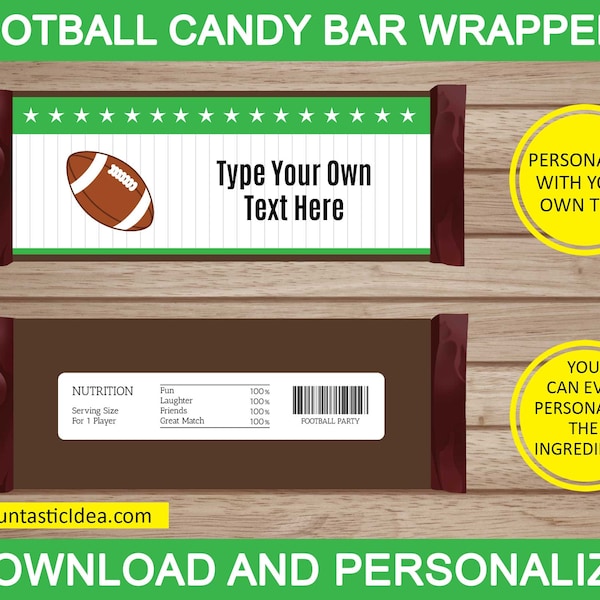 Football Candy Bar Wrappers, Football Chocolate Bar Labels, Football Birthday Party | Editable Text - Instant Download PDF Printable