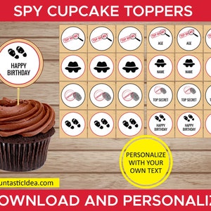 Spy / Secret Agent Birthday Cupcake Toppers, Spy Circles, Spy Cake Toppers, Spy Party | Editable Text - Instant Download PDF Printable