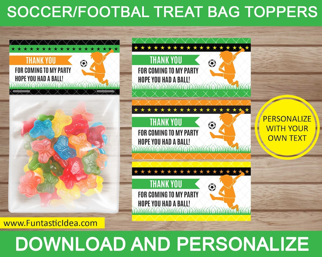 Soccer Treat Bag Toppers, Soccer Favor Bags, Soccer Party Decorations