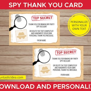 Spy / Secret Agent Thank You Cards, Spy Thank You Notes, Spy Thank You Card, Spy Birthday Party | Instant Download PDF Printable