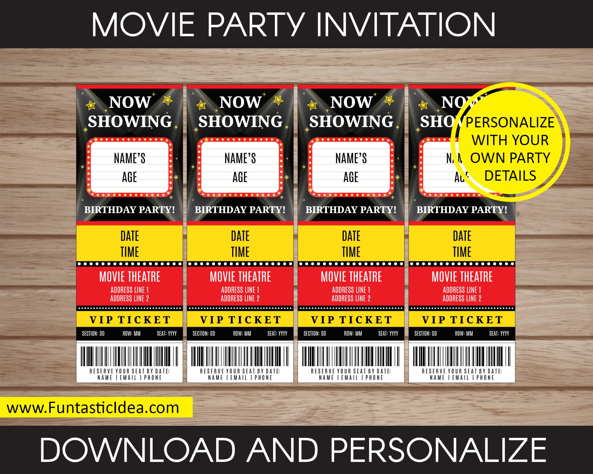 Movie Birthday Invitation Movie Ticket Party Invitation Etsy