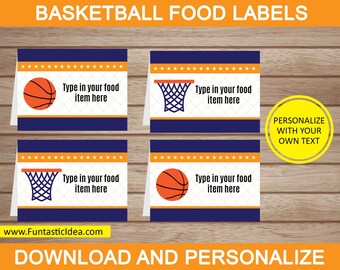 Basketball Party Food Labels, Basketball Place Cards, Basketball Tent Cards, Basketball Labels | Editable Text - Instant Download Printable