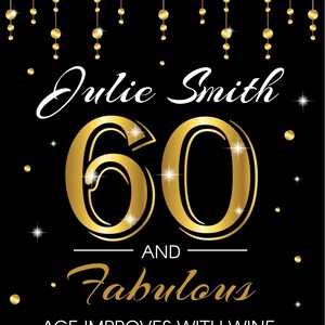 60th Birthday Wine Labels, 60th Party Wine Bottle Labels , Personalized Wine Bottle Labels, 60th Birthday Wine Gifts for Women & Men, Corjl image 2