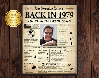 Back in 1979, What Happened in 1979, 1979 Back In The Day, Unique Birthday Gift, Nostalgic Gift, Editable Gift, Newspaper Gift | Edit Online