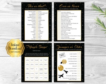 40th Birthday Party Games - This or That, Ever or Never, Mingle Bingo, Younger or Older | Personalize Online with Corjl | DIGITAL PRINTABLES