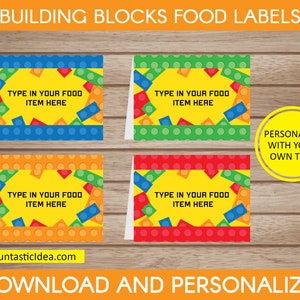 Building Blocks Party Food Labels, Building Blocks Place Cards, Building Blocks Tent Cards | Editable Text - Instant Download PDF Printable