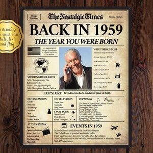 Back in 1959, What Happened in 1959, 1959 Back In The Day, Unique Birthday Gift, Nostalgic Gift, Editable Gift, Newspaper Gift | Edit Online