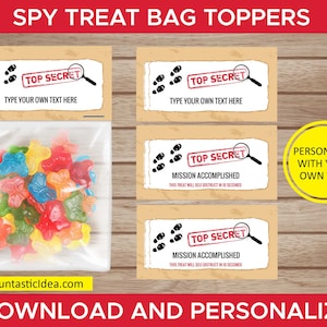 Spy / Secret Agent Treat Bag Toppers, Spy Favor Bag Toppers, Spy Party Decorations, Spy Birthday Party | Instant Download PDF Printable