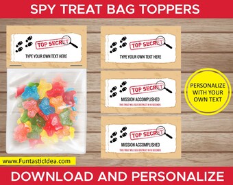 Spy / Secret Agent Treat Bag Toppers, Spy Favor Bag Toppers, Spy Party Decorations, Spy Birthday Party | Instant Download PDF Printable
