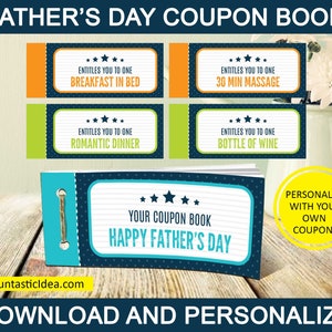 Fathers Day Coupon Book, Fathers Day Vouchers, Fathers Day Coupons, Fathers Day Ideas, Coupons for Dad | Editable Instant Download PDF