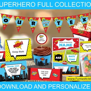 The Ultimate Superhero Birthday Party Kit, SUPERHEROS Birthday Invitation, Super Hero Thank You Cards, Superhero Birthday Party Decoration