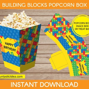 Building Blocks Party Popcorn Boxes, Building Blocks Popcorn Containers, Building Blocks Party Favors, Building Blocks Birthday | Printable