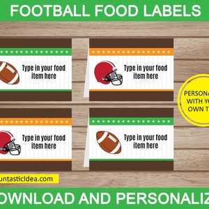 Fußball Party Essen Etiketten, Fußball Tischkarten, Fußball Zelt Karten, Fußball Etiketten | Bearbeitbarer Text - Sofortiger Download PDF Printable