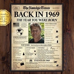 Back in 1969, What Happened in 1969, 1969 Back In The Day, Unique Birthday Gift, Nostalgic Gift, Editable Gift, Newspaper Gift | Edit Online