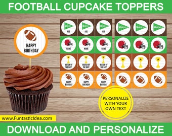 Football Birthday Cupcake Toppers, Football Cupcake Circles, Football Cake Toppers, Football Party Decorations, Football Kids Party