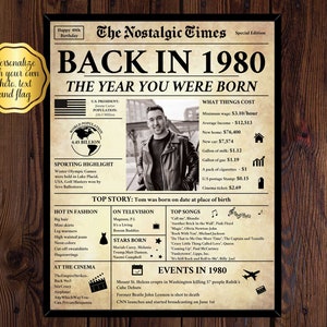 Back in 1980, What Happened in 1980, 1980 Back In The Day, Unique Birthday Gift, Nostalgic Gift, Editable Gift, Newspaper Gift | Edit Online