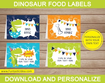 Dinosaur Food Labels, Dinosaur Place Cards, Dinosaur Tent Cards, Dinosaur Labels | Editable Text - Instant Download PDF Printable