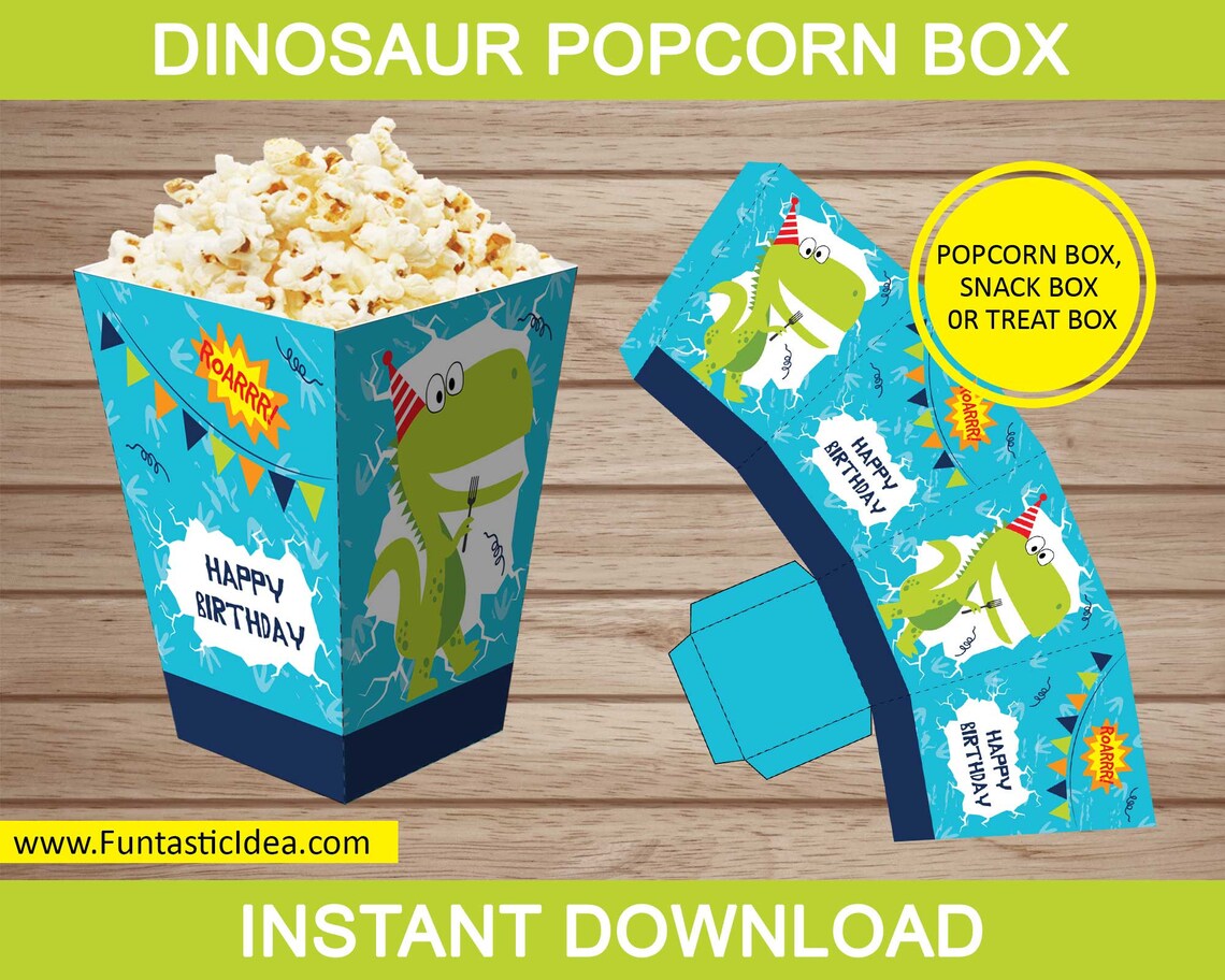 Dinosaur Party Popcorn Boxes, Dinosaur Popcorn Containers, Dinosaur ...