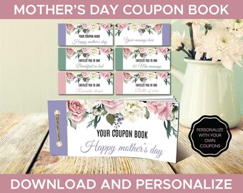 Mothers Day Coupon Book, Mother's Day Vouchers, Mother's Day Coupons, Mother's Day Ideas, Coupons for Mom | Editable Instant Download PDF