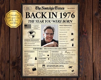 50th Birthday Gift for Men or Women, 50th Birthday Newspaper Poster Sign, 50th Birthday Party Decorations, Back in 1976 | Fully Editable