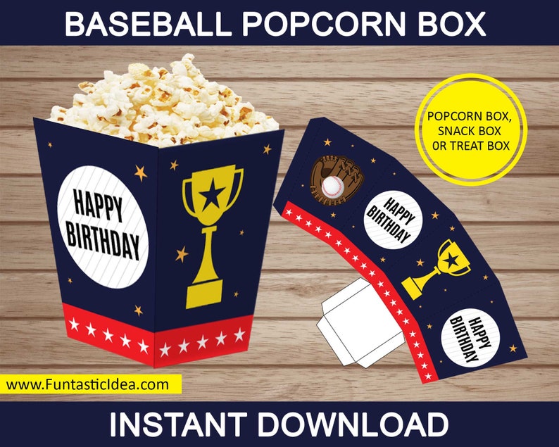 Baseball Party Popcorn Boxes Baseball Popcorn Containers Etsy