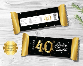 40th Birthday Candy Bar Wrapper, 40 Candy Bar Wrapper | Bundle Offer Available | Personalize Online with Corjl | DIGITAL PRINTABLES