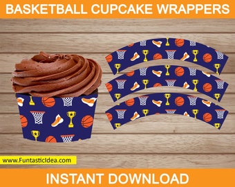 Emballages de cupcakes de basket-ball, cupcakes de basket-ball, fête d'anniversaire de basket-ball, décorations de fête de basket-ball | Téléchargement instantané PDF imprimable