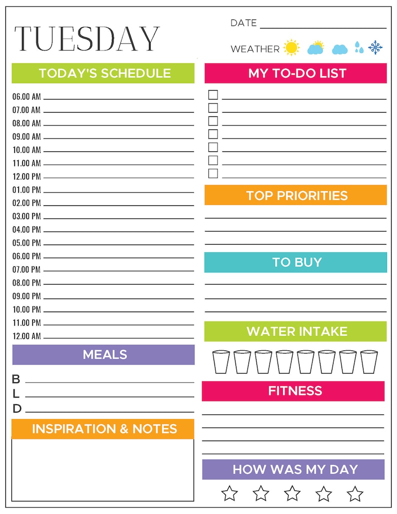 Daily Digital Planner 7day Planner Daily Agenda Monday to Sunday 7