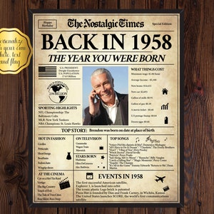 Back in 1958, What Happened in 1958, 1958 Back In The Day, Unique Birthday Gift, Nostalgic Gift, Editable Gift, Newspaper Gift | Edit Online